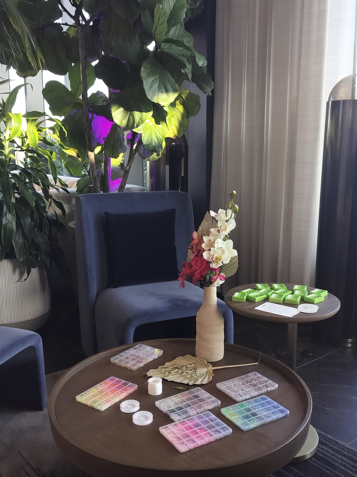 A styled lounge at the Motion Social Miami Music Week event